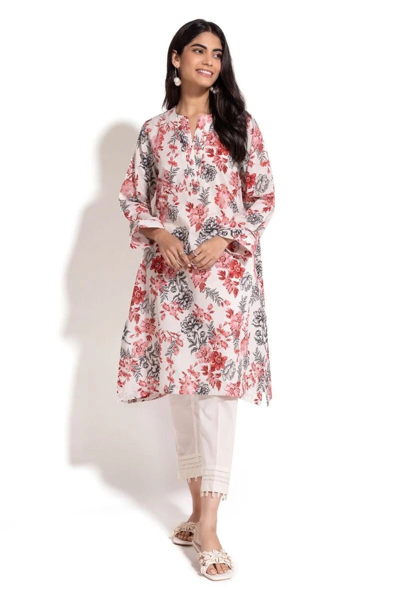 Khaadi Long Sleeve Pink Cotton Kurtis 1pc - ZARF